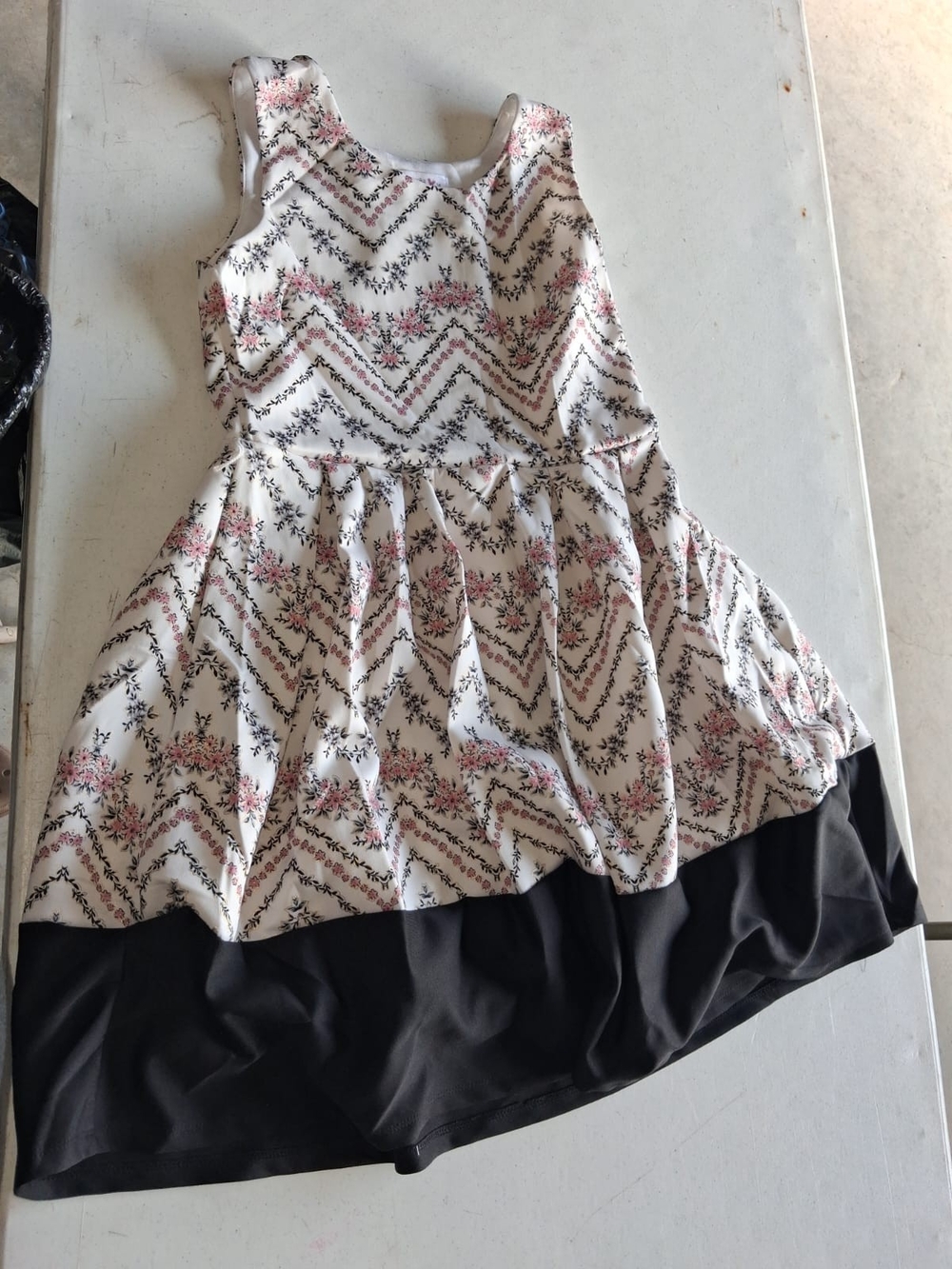 Knitworks White Floral Fit & Flare Dress with Black Hem